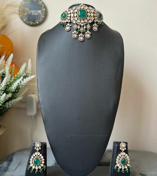 NJCS102 - Moissanite Polki fusion Necklace set