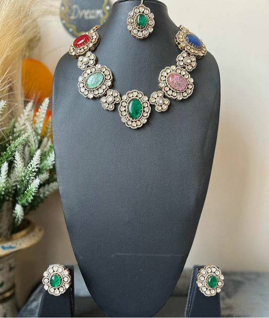 NJNS135 - Multicolored Polki Choker set