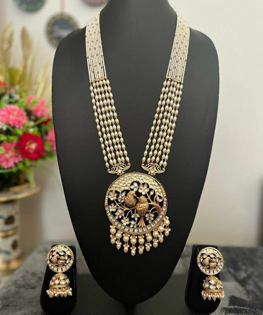 NJLS131 - Moissanite Polki and pearl hara set